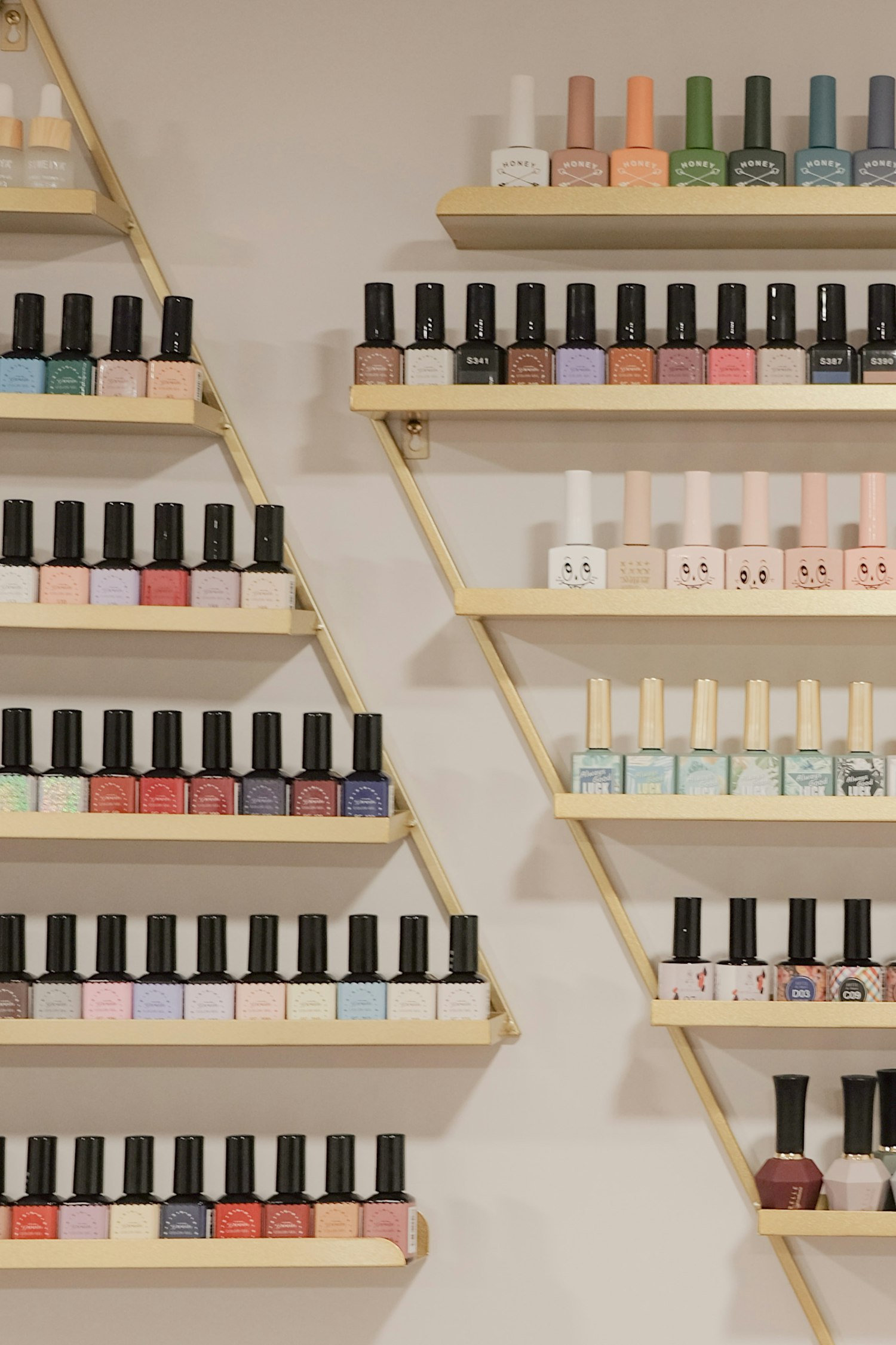 Shelves of nail polish bottles